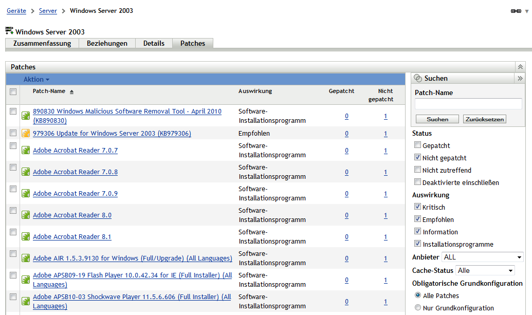 Schwachstellen für Windows Server 2003