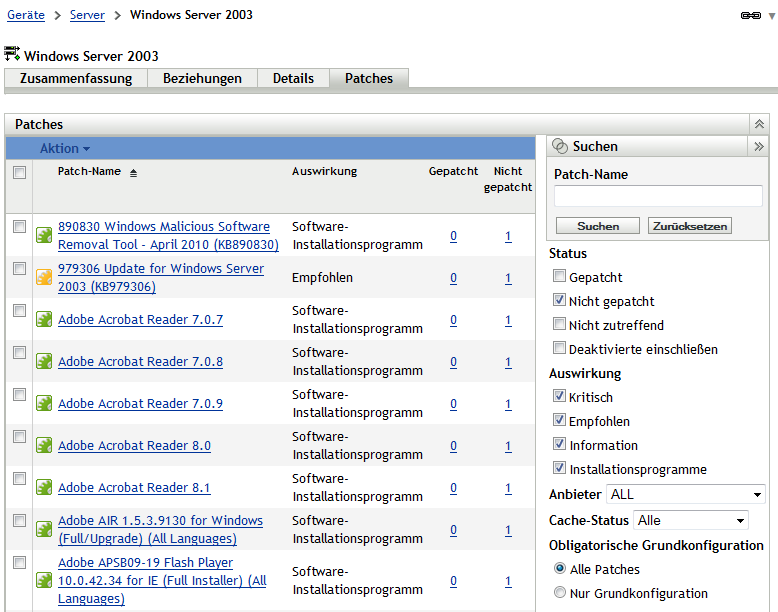 Für Windows Server 2003 anwendbare Schwachstellenkorrekturen