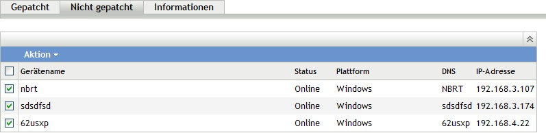 Seite „Nicht gepatcht“ der Patch-Statistiken