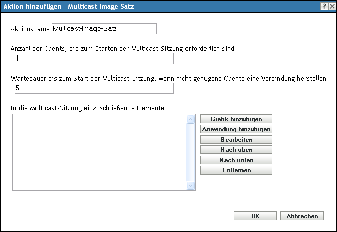 Aktion hinzufügen/bearbeiten - Multicast-Image-Satz