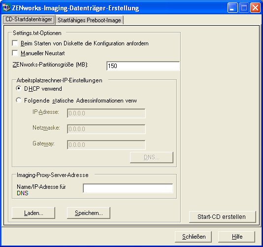 Registerkarte „Imaging Media Creator: CD Media Boot“