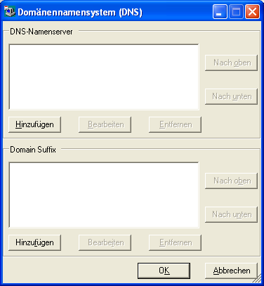 Dialogfeld „Domänennamensystem (DNS)“.