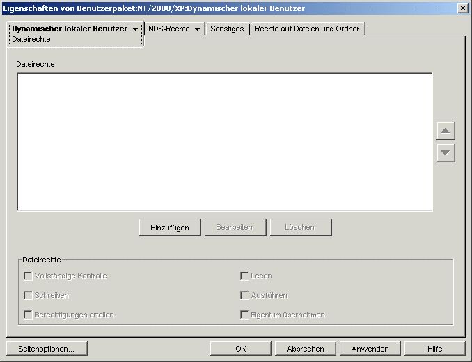 Die Seite "Dateirechte" der Richtlinie fr dynamische lokale Benutzer.