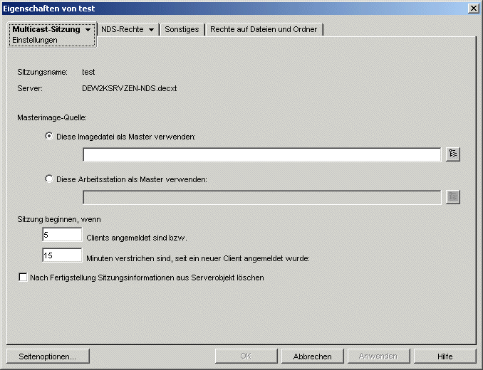 Seite "Einstellungen fr Multicast-Sitzungen".