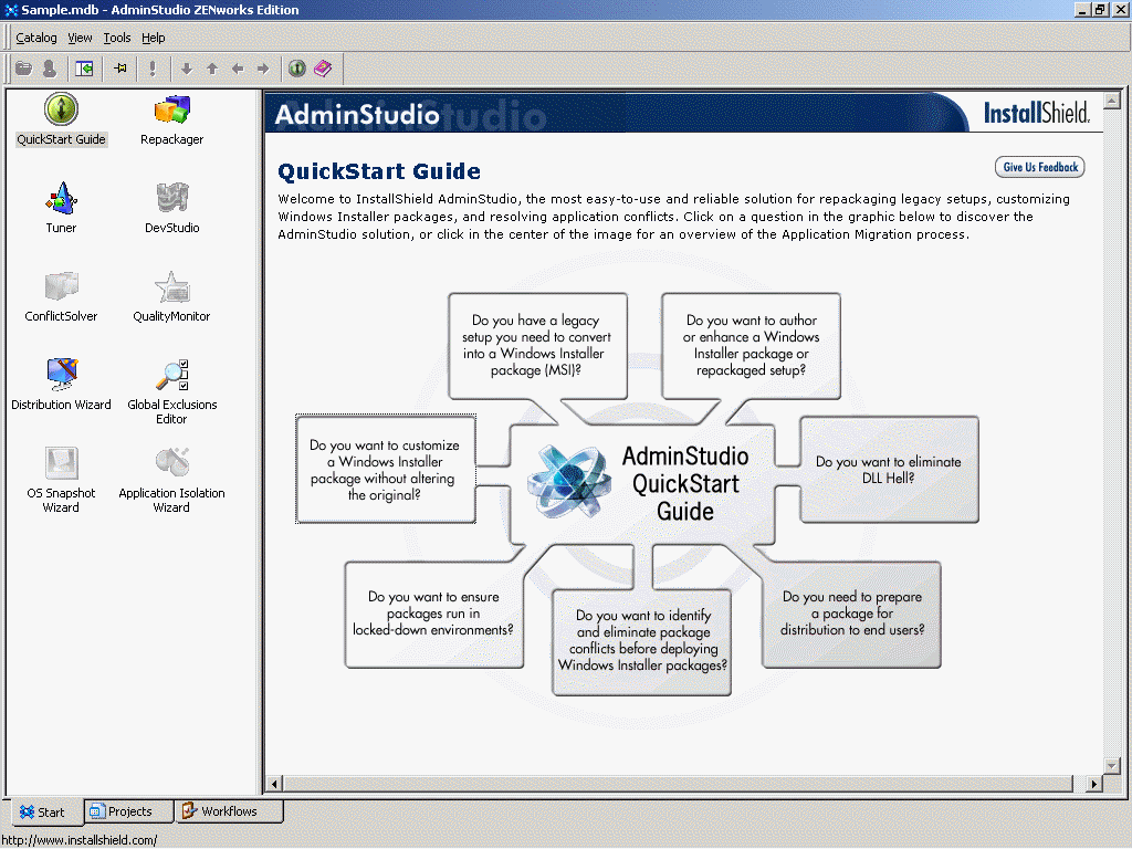 Hauptbildschirm von AdminStudio ZENworks Edition