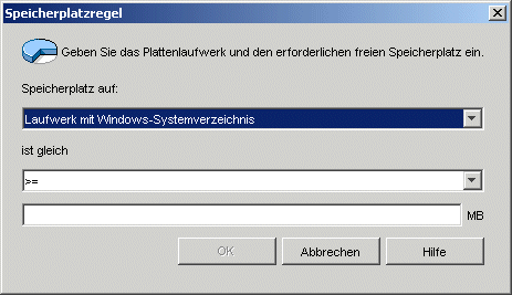 Dialogfeld "Speicherplatzregel"
