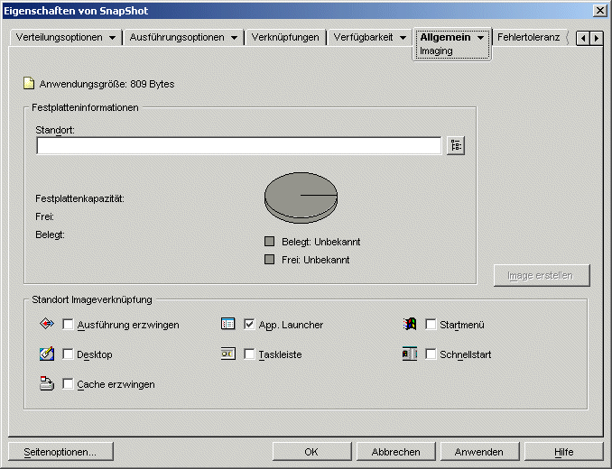 Anwendungsobjekt > Registerkarte "Allgemein" > Seite "Imaging"