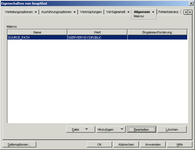 Anwendungsobjekt > Registerkarte "Allgemein" > Seite "Makros"