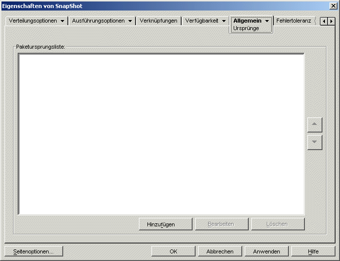 Seite "Ursprnge" des Anwendungsobjekts