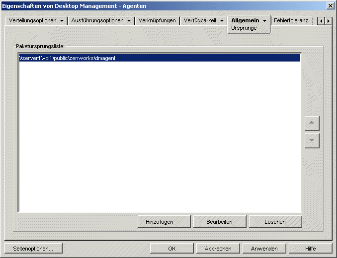 Seite "Ursprnge" fr das MSI-Anwendungsobjekt