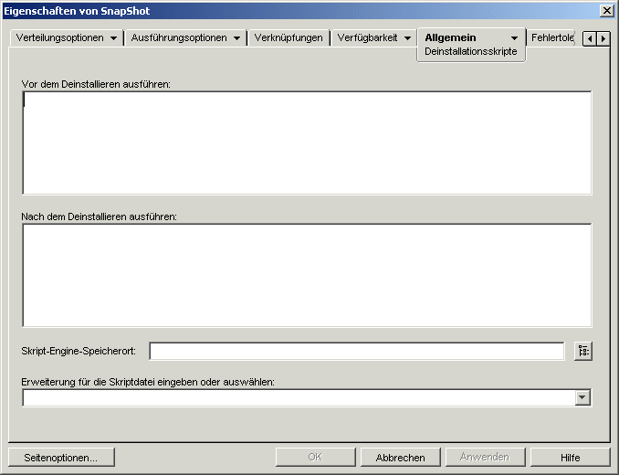Anwendungsobjekt > Registerkarte "Allgemein" > Seite "Deinstallationsskripten"