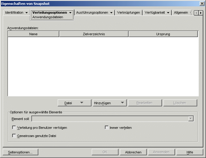 Anwendungsobjekt > Registerkarte "Verteilungsoptionen" > Seite "Anwendungsdateien"