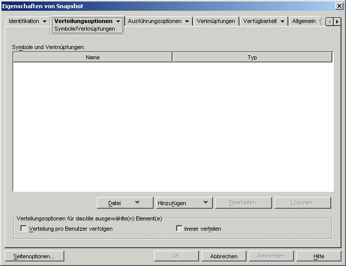 Anwendungsobjekt > Registerkarte "Verteilungsoptionen" > Seite "Symbole/Verknpfungen"