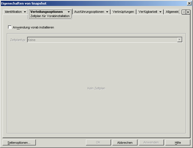 Seite "Zeitplan fr Vorabinstallation" des Anwendungsobjekts