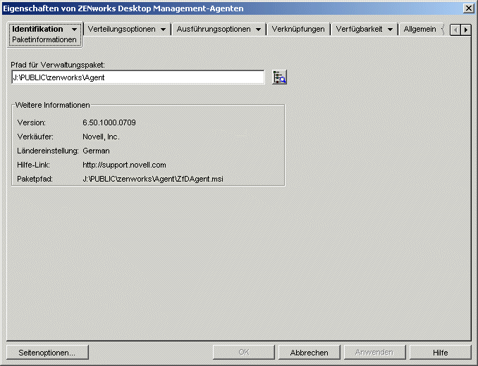 Anwendungsobjekt > Registerkarte "Identifikation" > Seite "Paketinformationen"