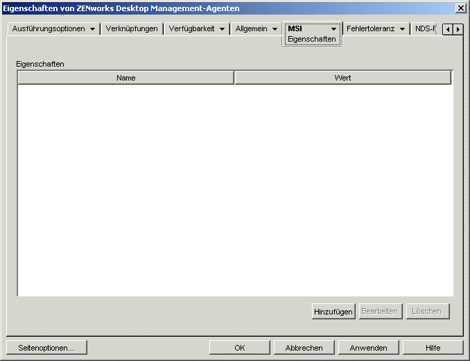 Anwendungsobjekt > Registerkarte "MSI" > Seite "Eigenschaften"