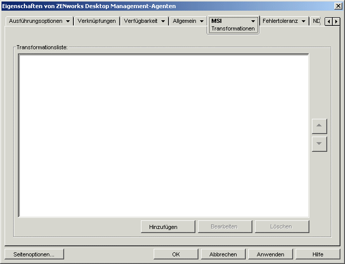 Anwendungsobjekt > Registerkarte "MSI" > Seite "Transformationen"