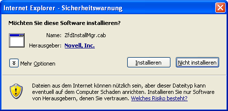 Internet Explorer - Dialogfeld "Sicherheitswarnung"
