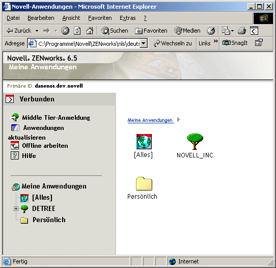 Application Browser-Ansicht