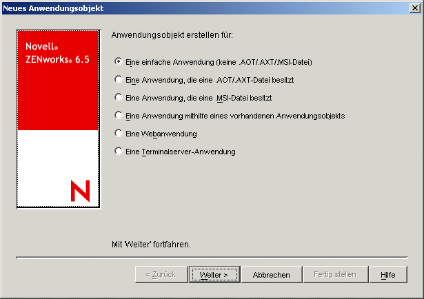 Dialogfeld "Neues Anwendungsobjekt"