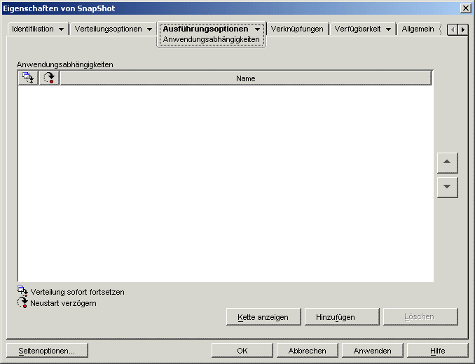 Anwendungsobjekt > Registerkarte "Ausfhrungsoptionen" > Seite "Anwendungsabhngigkeiten"