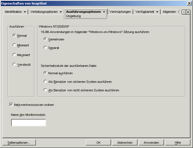 Anwendungsobjekt > Registerkarte "Ausfhrungsoptionen" > Seite "Umgebung"