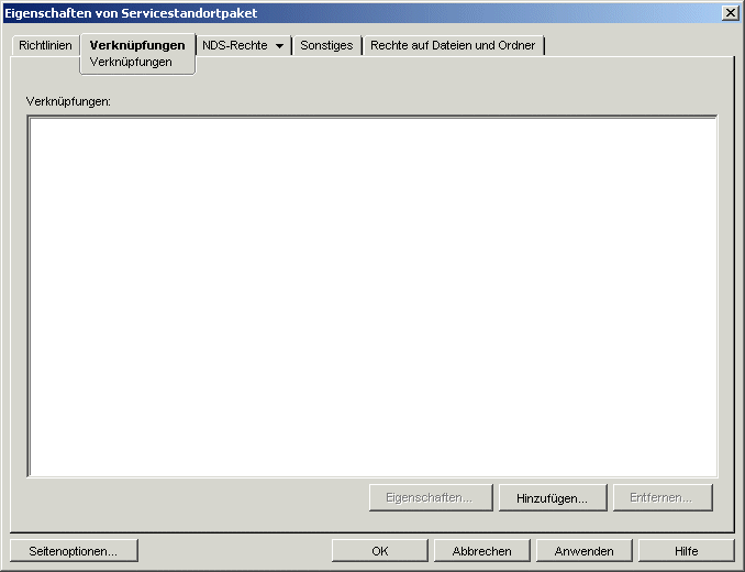 Seite "Verknpfungen" fr das Servicestandortpaket