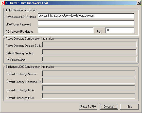 Die Benutzeroberflche des Active Directory Shim Discovery Tool.