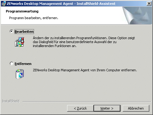 Wartungsdialogfeld fr den Desktop Management-Agenten