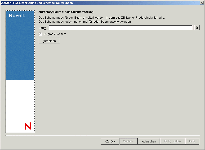 Die ZENworks-Lizenzierungsseite des ZENworks-Assistenten fr Schemaerweiterungen und Produktlizenzierungen.