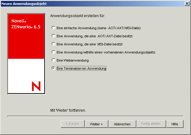 Dialogfeld "Neues Anwendungsobjekt"