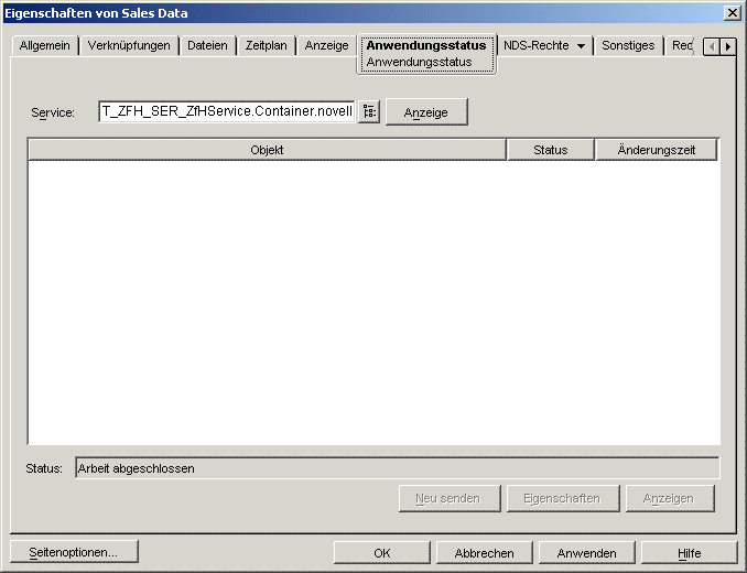 Seite "Anwendungsstatus" eines Anwendungsobjekts