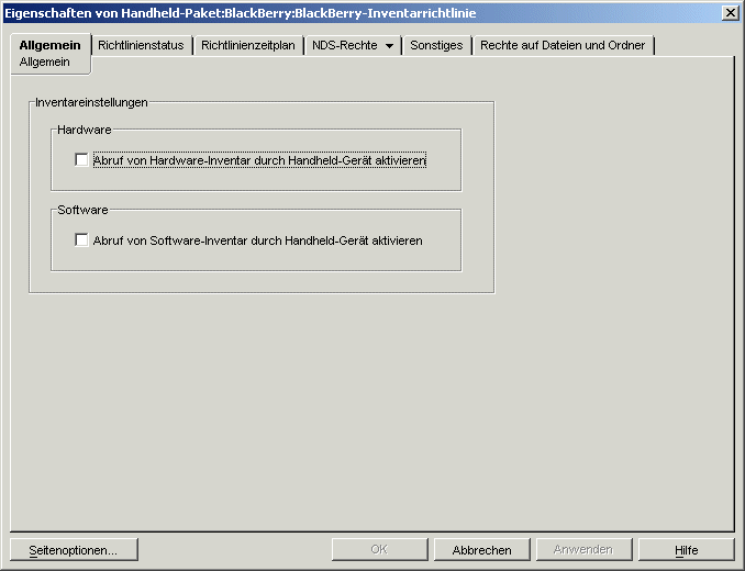 Seite "Allgemein" der BlackBerry-Konfigurationsrichtlinie