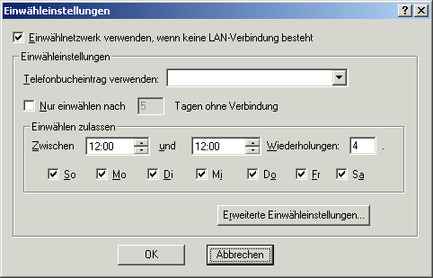 Dialogfeld "Einwhleinstellungen"