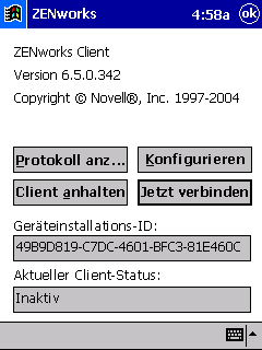 ZENworks Handhelds Management-IP-Konsole auf einem Windows CE-Gert.