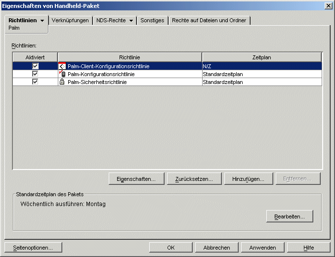 Auswahlseite fr Palm-Richtlinienpaket
