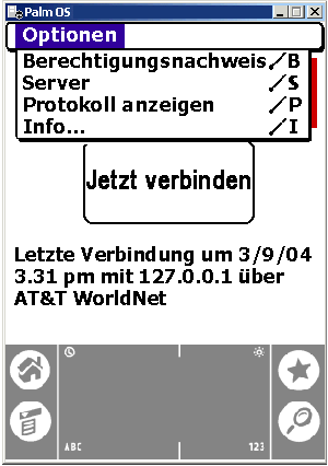 Verfgbare Optionen der ZENworks Handheld Management-IP-Konsole auf einem Palm-Gert