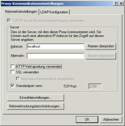 Dialogfeld "Proxy-Kommunikationseinstellungen"