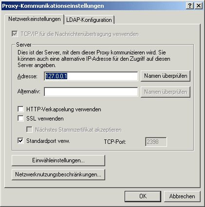 Dialogfeld für Kommunikationseinstellungen des Proxyservers