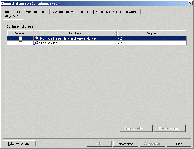 Dialogfeld fr Eigenschaften des Containerpakets 