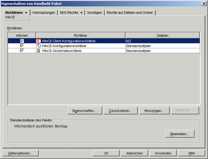 Auswahlseite fr Windows CE-Konfigurationsrichtlinie