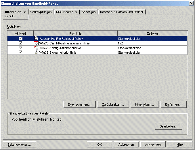 Eigenschaftsseite fr Handheld-Paket mit angezeigter neu erstellter Dateiabrufrichtlinie