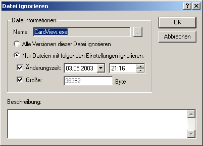 Dialogfeld "Datei ignorieren"
