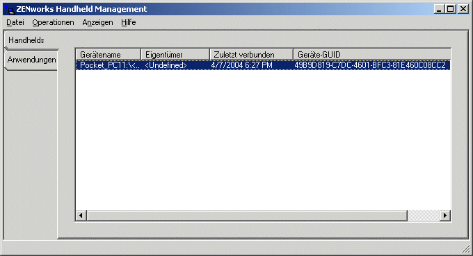 Fenster der Proxykonsole in ZENworks Handheld Management