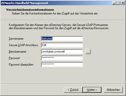 Dialogfeld "Verzeichnisbenutzerinformationen"