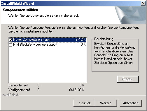 Seite "Komponenten auswhlen"