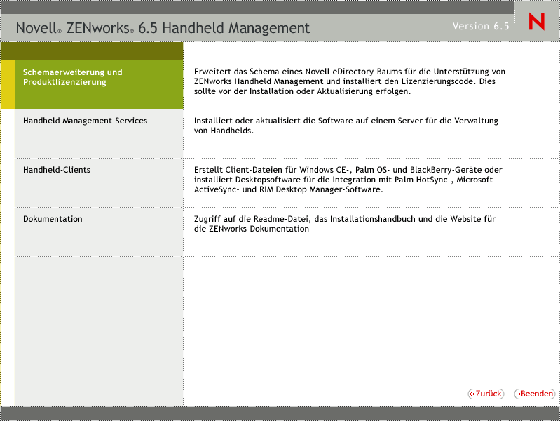 Seite "ZENworks Handheld Management-Serverinstallation"