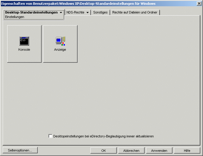 Die Seite "Einstellungen" der Richtlinie der Desktop-Standardeinstellungen.