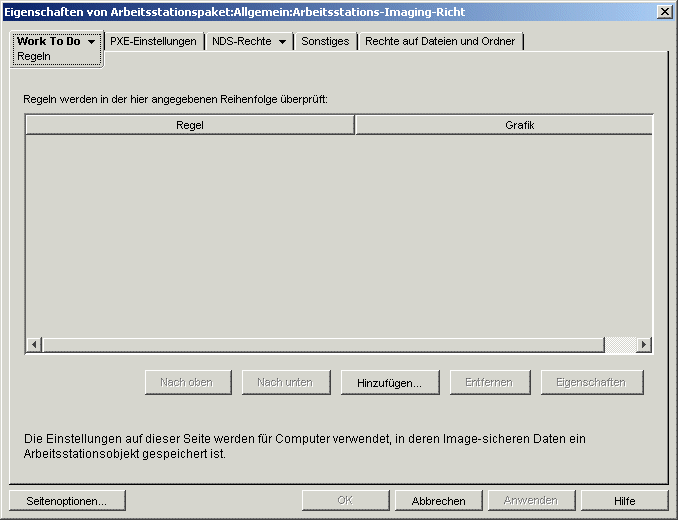 Die Seite "Regeln" der Arbeitsstations-Imaging-Richtlinie.