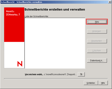 Erstellen eines neuen Schnellberichts